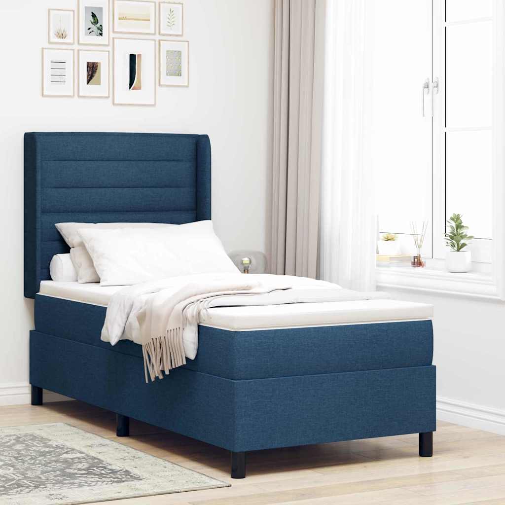 Boxspringbett mit Kissen mit Kopfteil Blau 190 x 90 cm Stoff