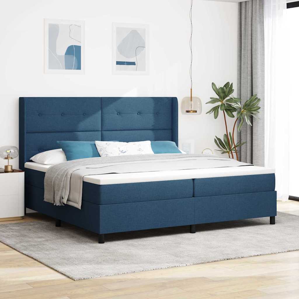 Boxspringbett mit Kissen mit Kopfteil Blau 200 x 200 cm Stoff