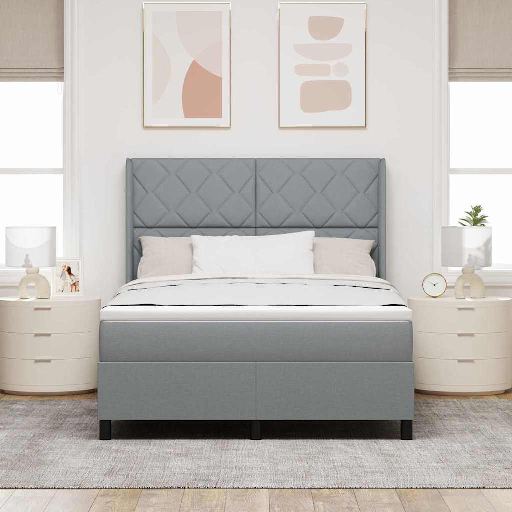 Boxspringbett mit Kissen Hellgrau 190 x 140 cm Stoff