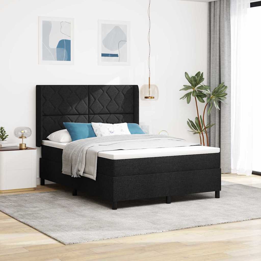 Boxspringbett mit Kissen Schwarz 200 x 140 cm Stoff