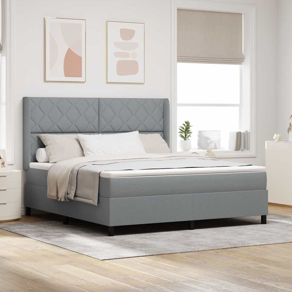 Boxspringbett mit Kissen Hellgrau 200 x 180 cm Stoff
