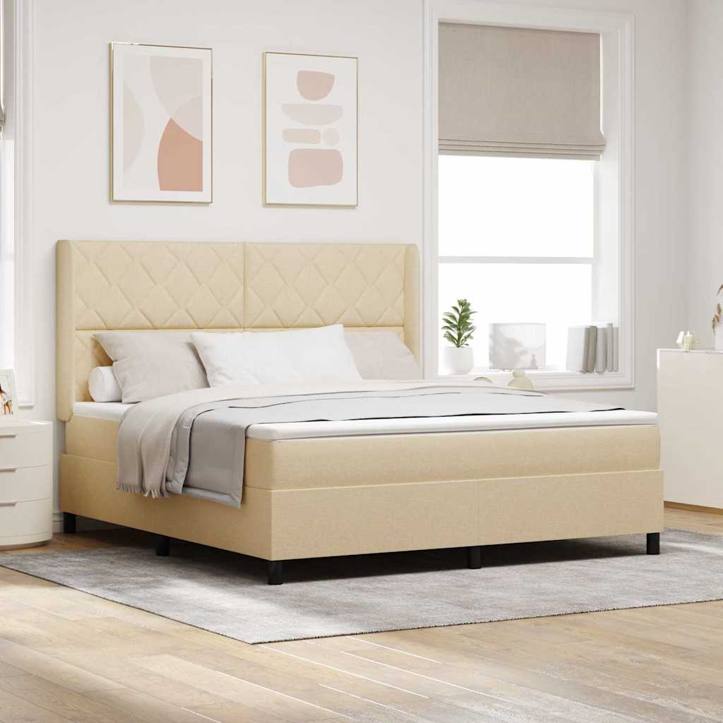 Boxspringbett mit Kissen mit Kopfteil Creme 200 x 180 cm Stoff