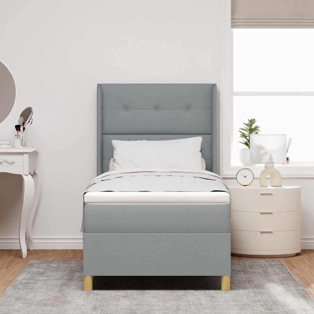 Boxspringbett mit Kopfteil Hellgrau 90 x 200 cm Stoff