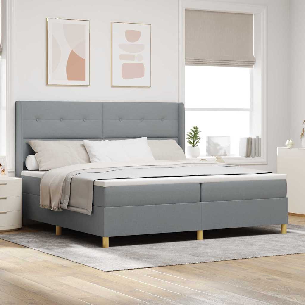 Boxspringbett mit Kopfteil Hellgrau 200 x 200 cm Stoff