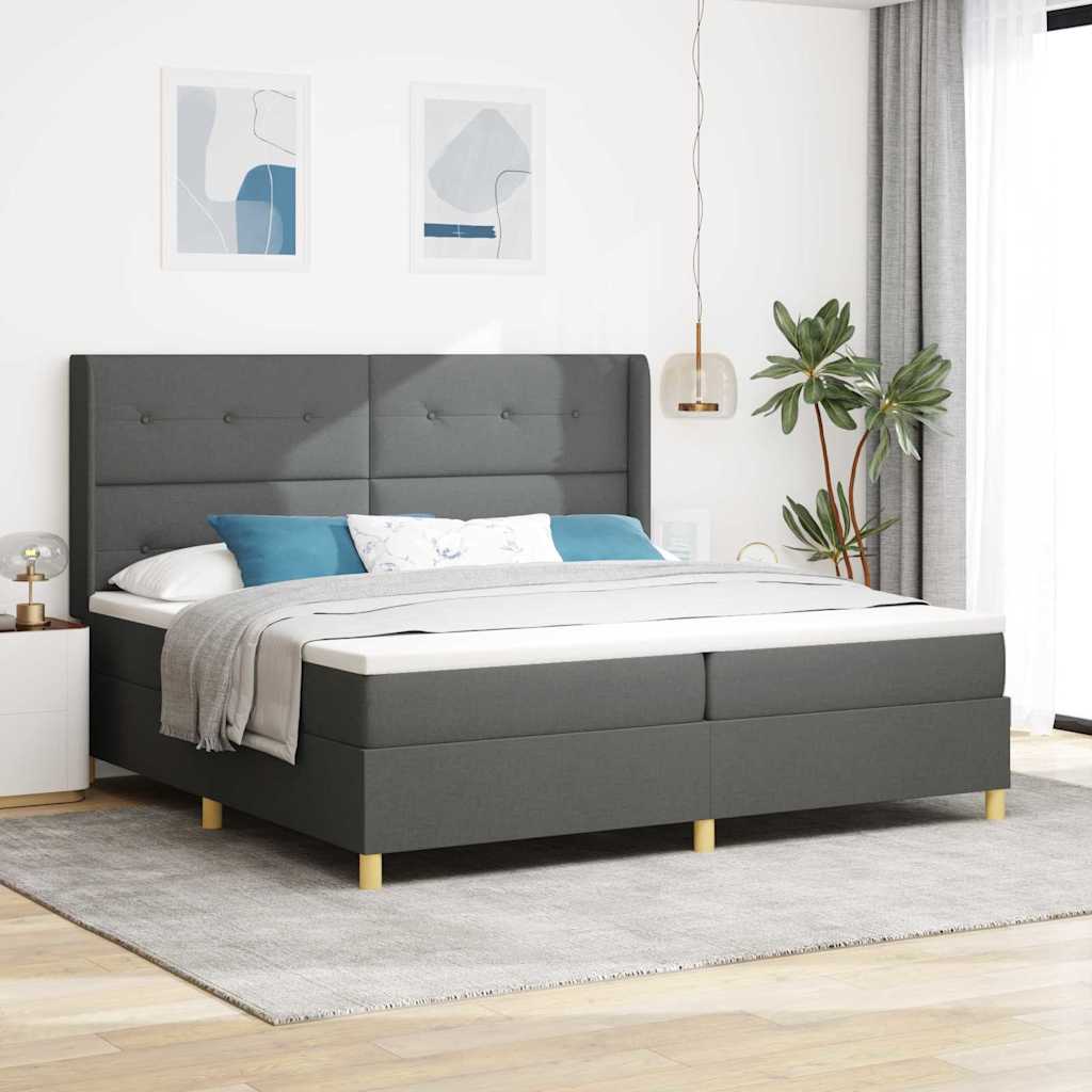 Boxspringbett mit Kopfteil Dunkelgrau 200 x 200 cm Stoff