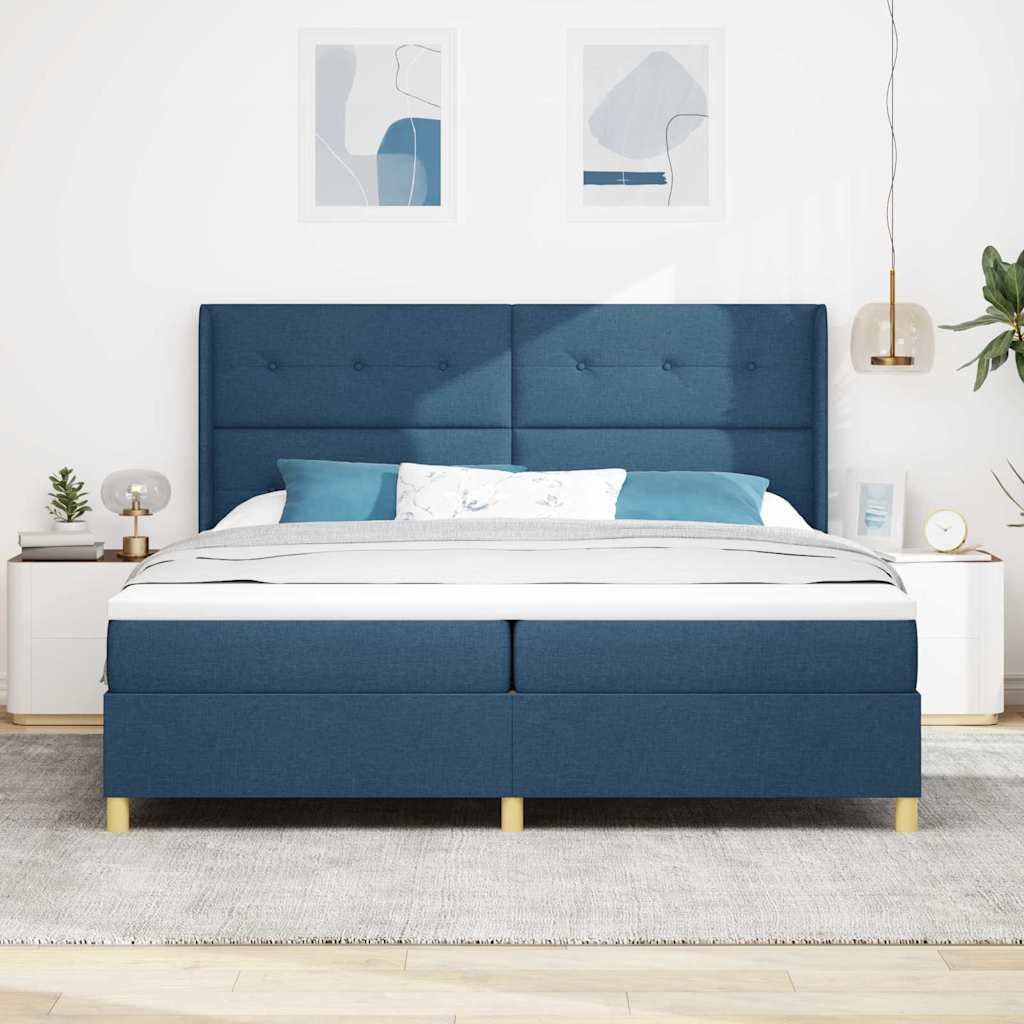 Boxspringbett mit Kopfteil Blau 200 x 200 cm Stoff