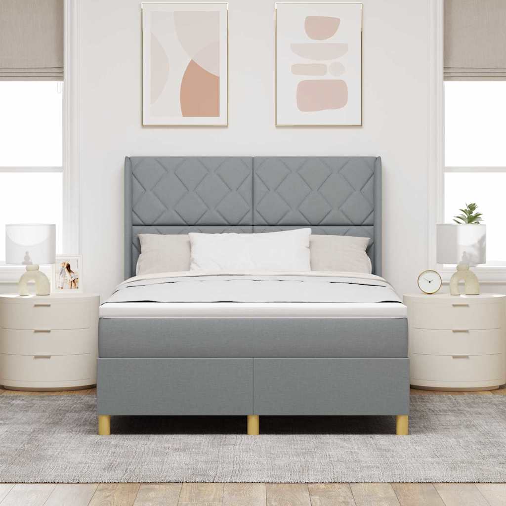 Boxspringbett mit Kopfteil Hellgrau 140 x 190 cm Stoff