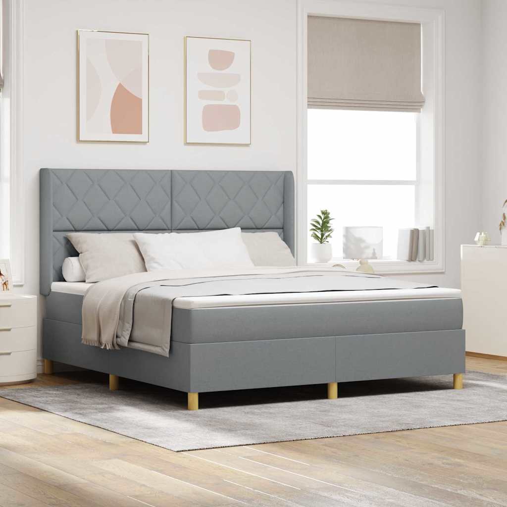Boxspringbett mit Kopfteil Hellgrau 180 x 200 cm Stoff