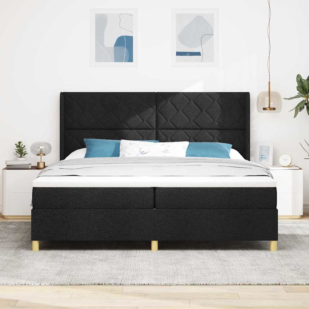 Boxspringbett mit Kopfteil Schwarz 200 x 200 cm Stoff