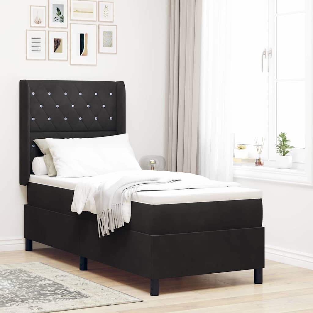 Boxspringbett mit Matratze Schwarz 80 x 200 cm Samt