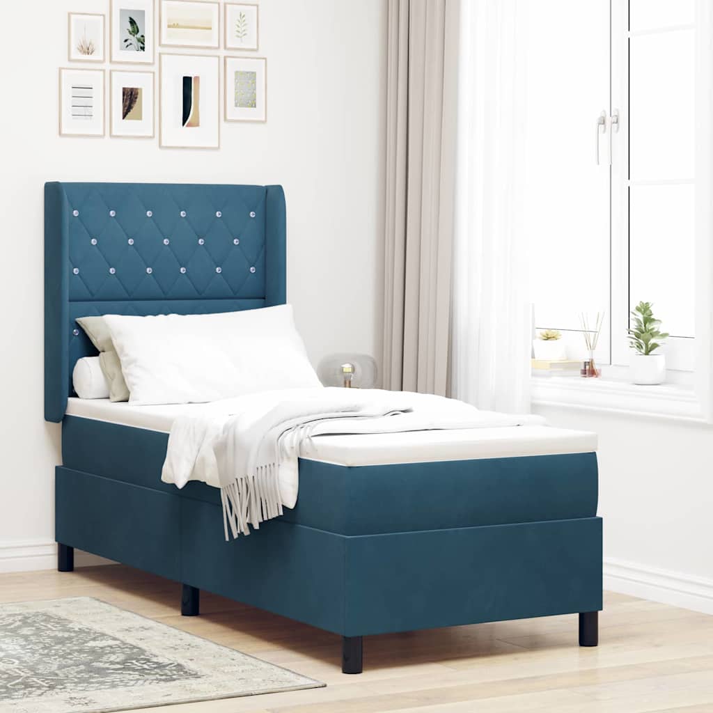Boxspringbett mit Matratze mit Kopfteil Blau 80 x 200 cm Samt
