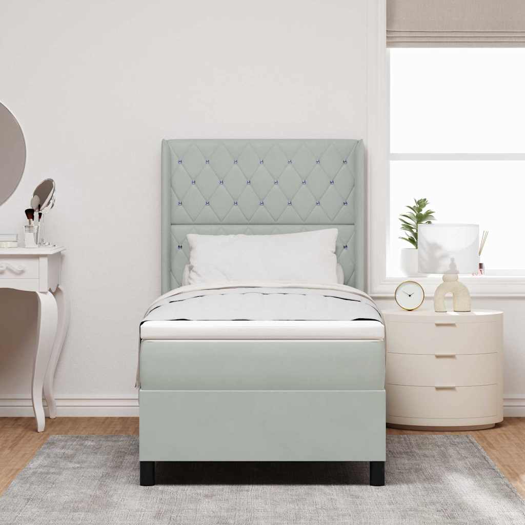 Boxspringbett mit Matratze Hellgrau 90 x 190 cm Samt