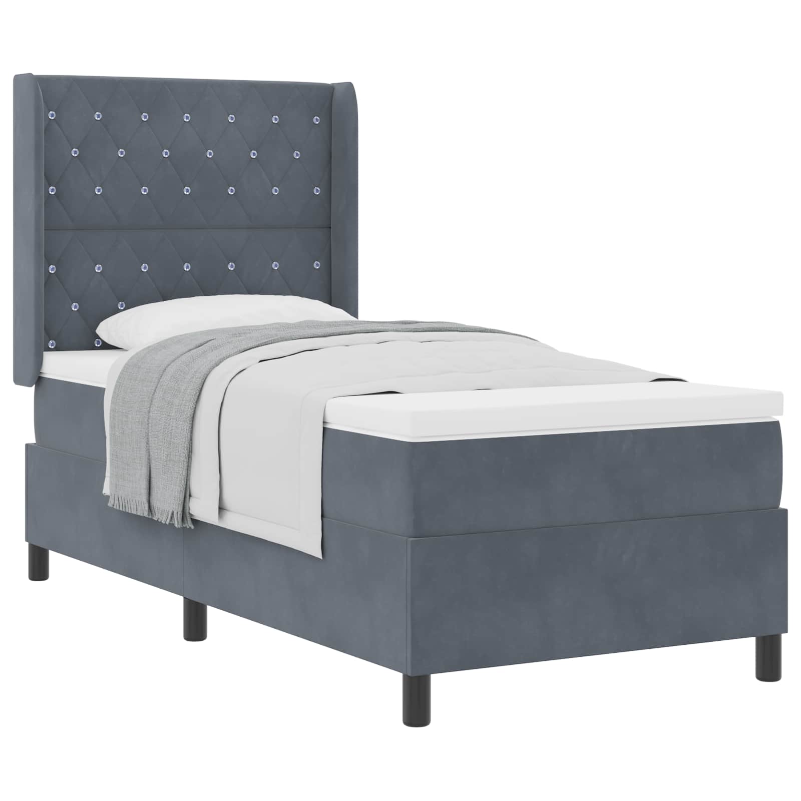 Boxspringbett mit Matratze Dunkelgrau 90 x 190 cm Samt