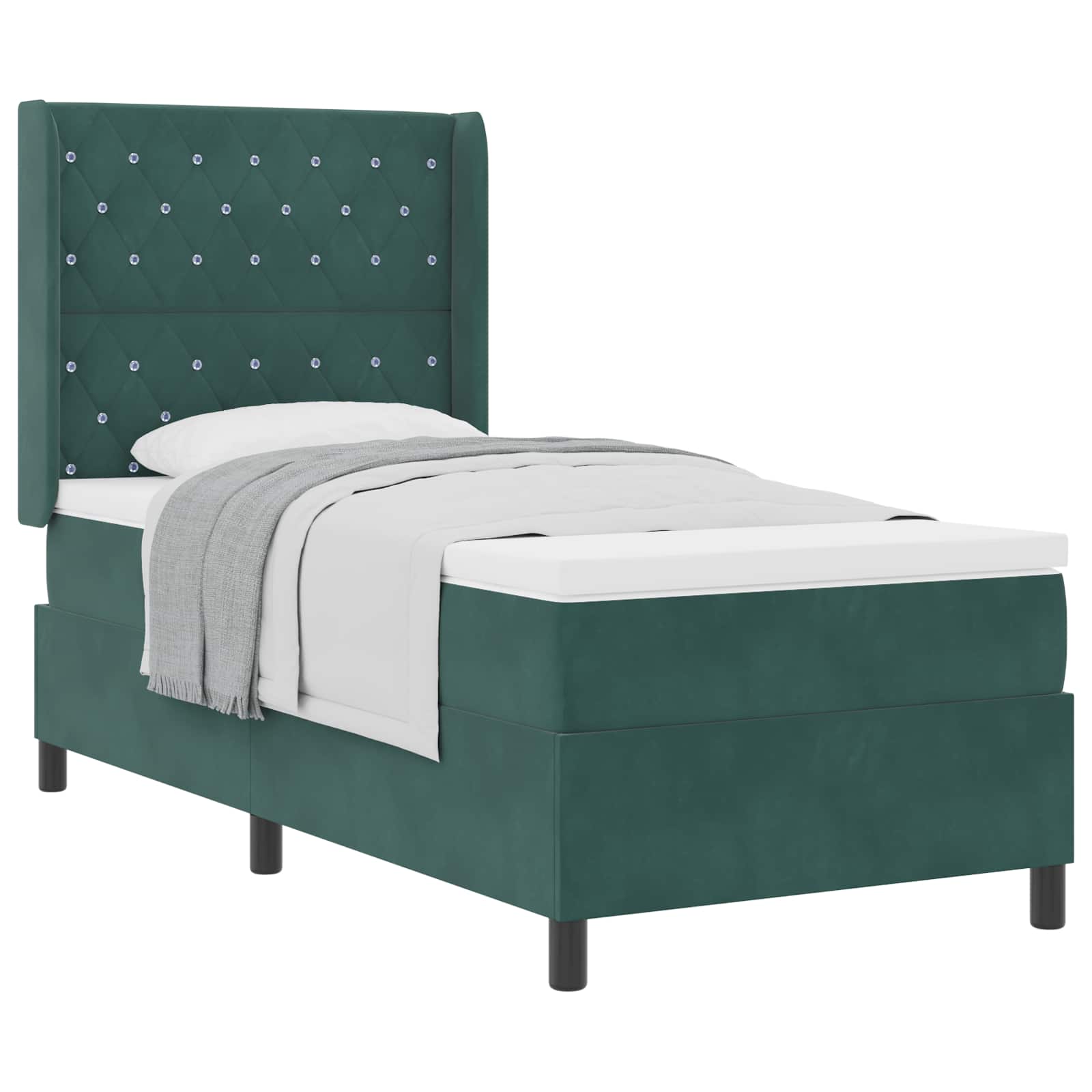 Boxspringbett mit Matratze Dunkelgrün 90 x 190 cm Samt