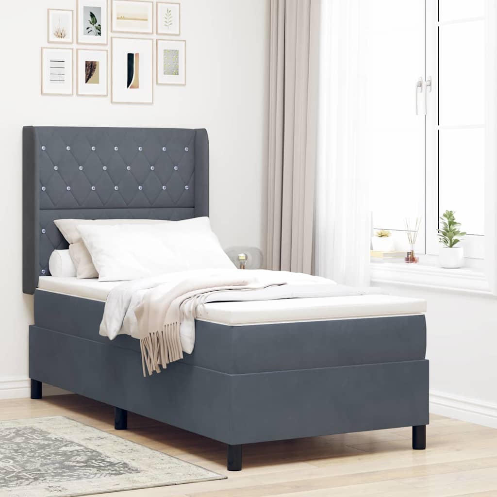 Boxspringbett mit Matratze Dunkelgrau 90 x 200 cm Samt