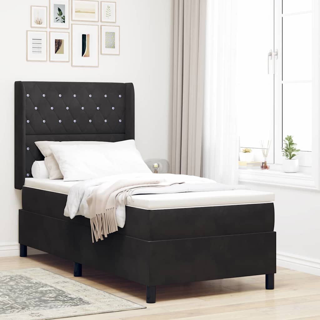 Boxspringbett mit Matratze Schwarz 100 x 200 cm Samt