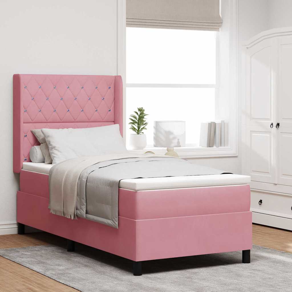 Boxspringbett mit Matratze mit Kopfteil Rosa 100 x 200 cm Samt
