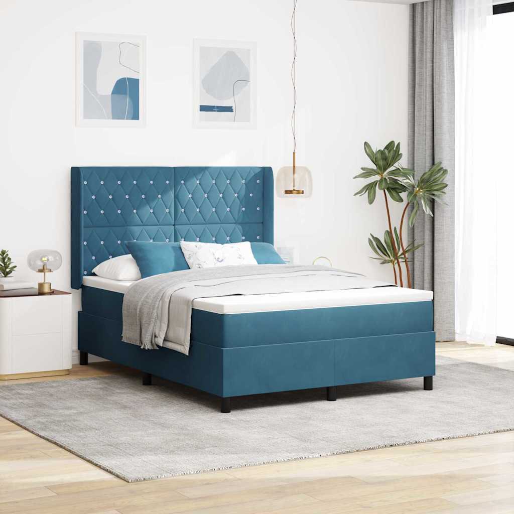 Boxspringbett mit Matratze mit Kopfteil Blau 140 x 190 cm Samt