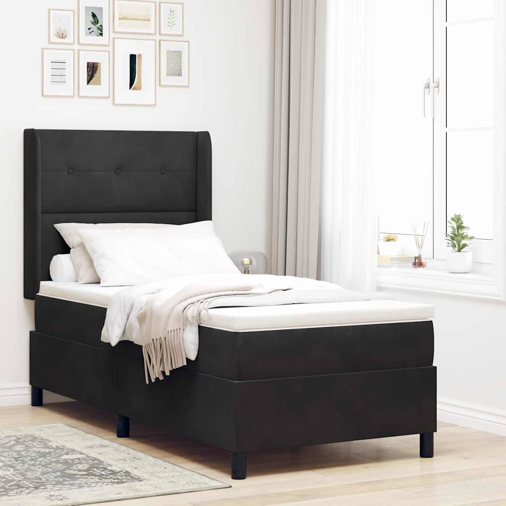 Boxspringbett mit Kopfteil Schwarz 100 x 200 cm Samt