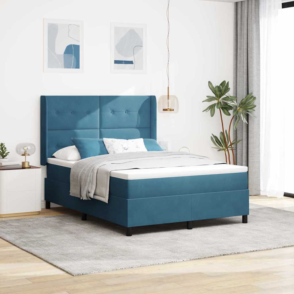 Boxspringbett mit Kopfteil Blau 140 x 200 cm Samt