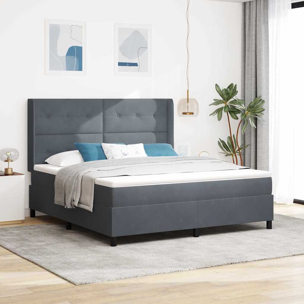 Boxspringbett mit Kopfteil Dunkelgrau 180 x 200 cm Samt