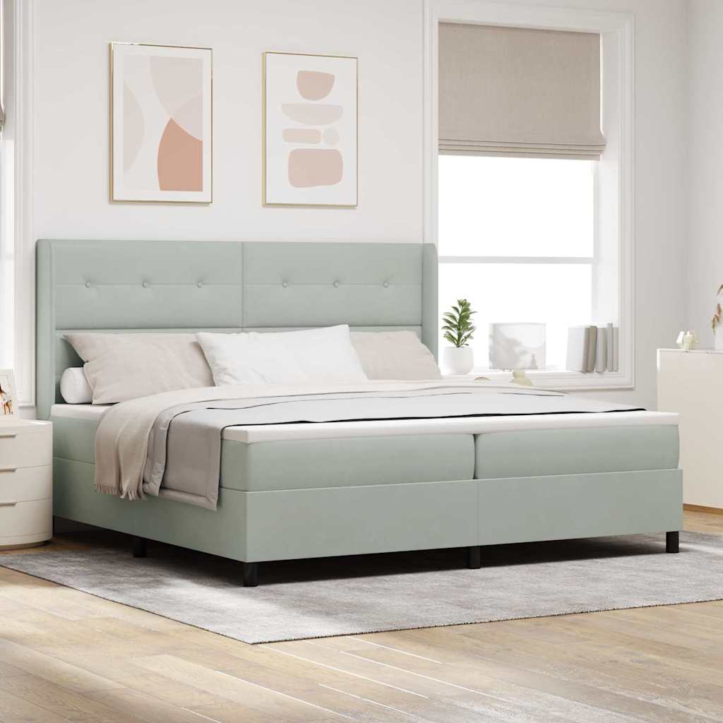 Boxspringbett mit Kopfteil Hellgrau 200 x 200 cm Samt