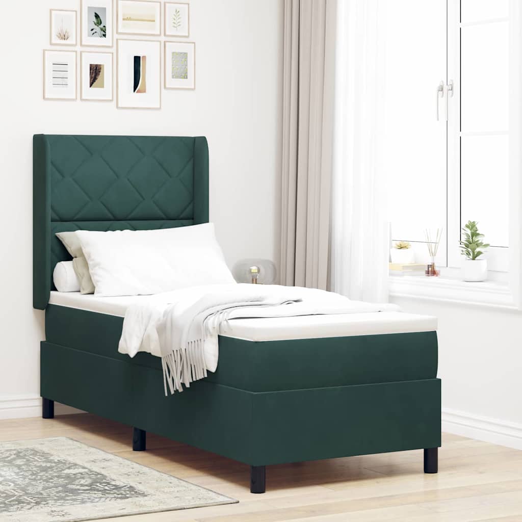 Boxspringbett mit Kopfteil Dunkelgrün 80 x 200 cm Samt
