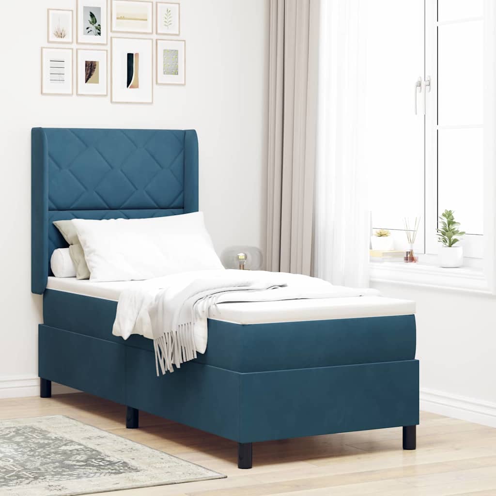 Boxspringbett mit Kopfteil Blau 80 x 200 cm Samt