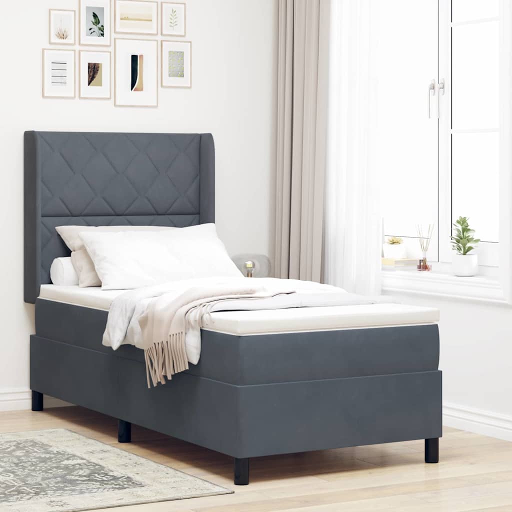 Boxspringbett mit Kopfteil Dunkelgrau 90 x 190 cm Samt