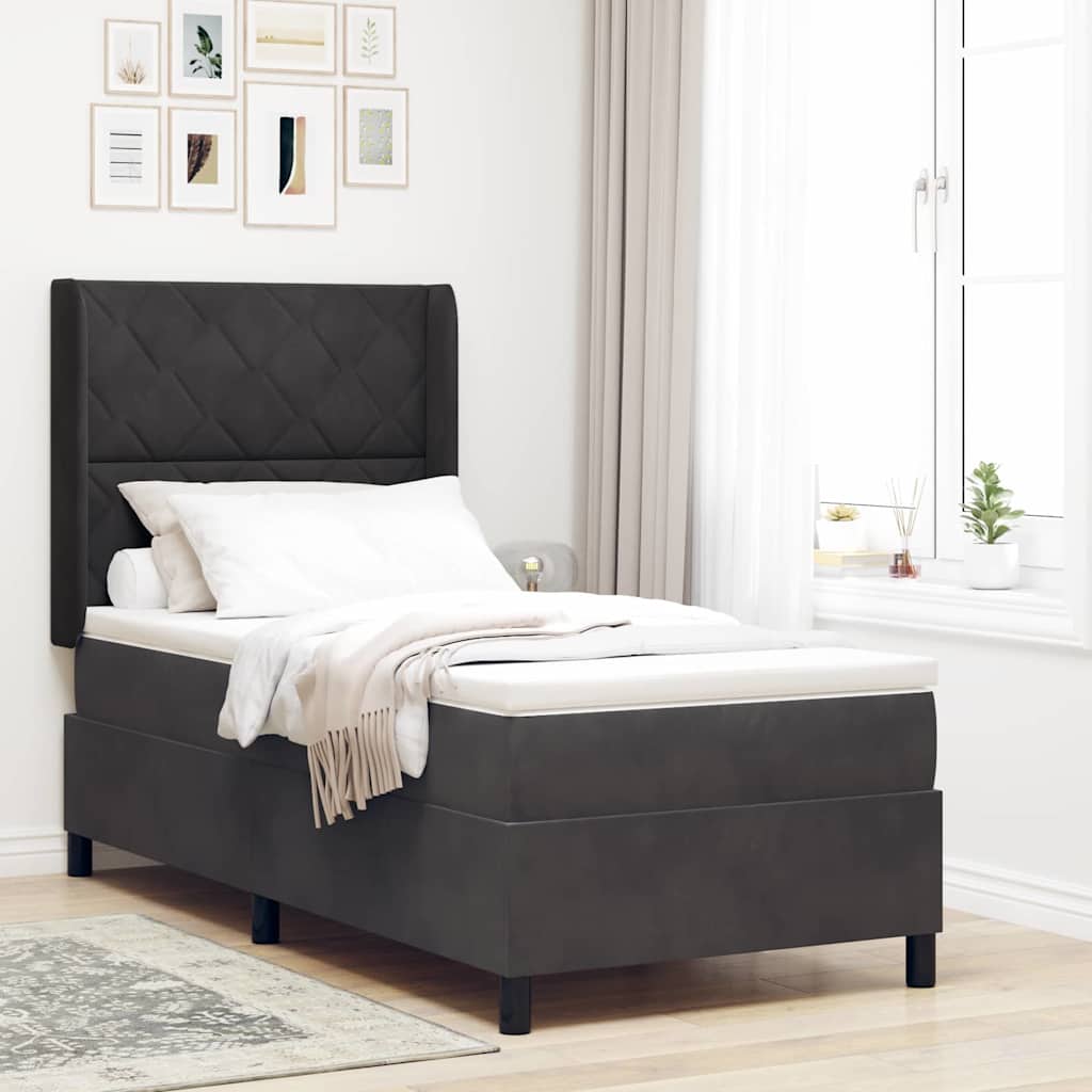 Boxspringbett mit Kopfteil Schwarz 100 x 200 cm Samt