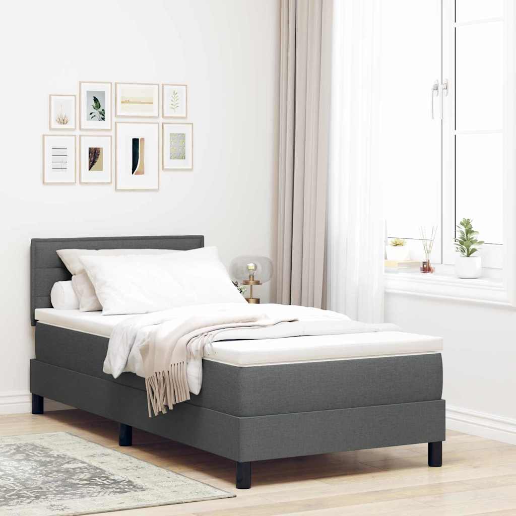 Boxspringbett mit LED-Lichtleisten Dunkelgrau 90 x 190 cm Stoff