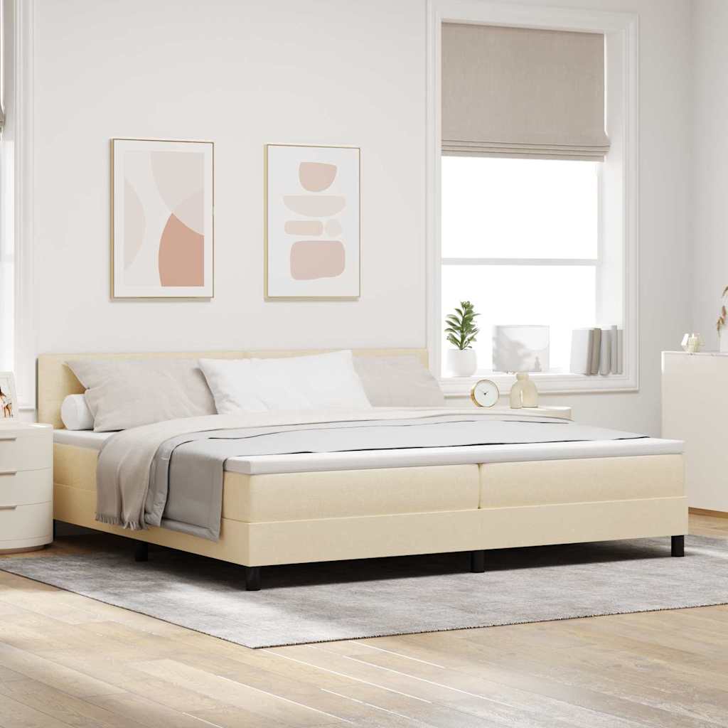 Boxspringbett mit LED-Lichtleisten Creme 200 x 200 cm Stoff