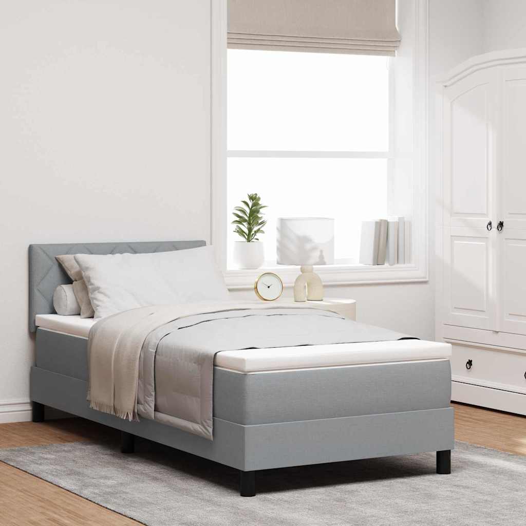 Boxspringbett mit LED-Lichtleisten Hellgrau 90 x 200 cm Stoff
