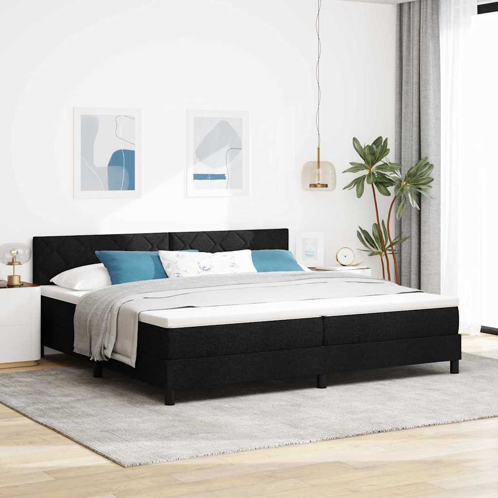 Boxspringbett mit LED-Lichtleisten Schwarz 200 x 200 cm Stoff