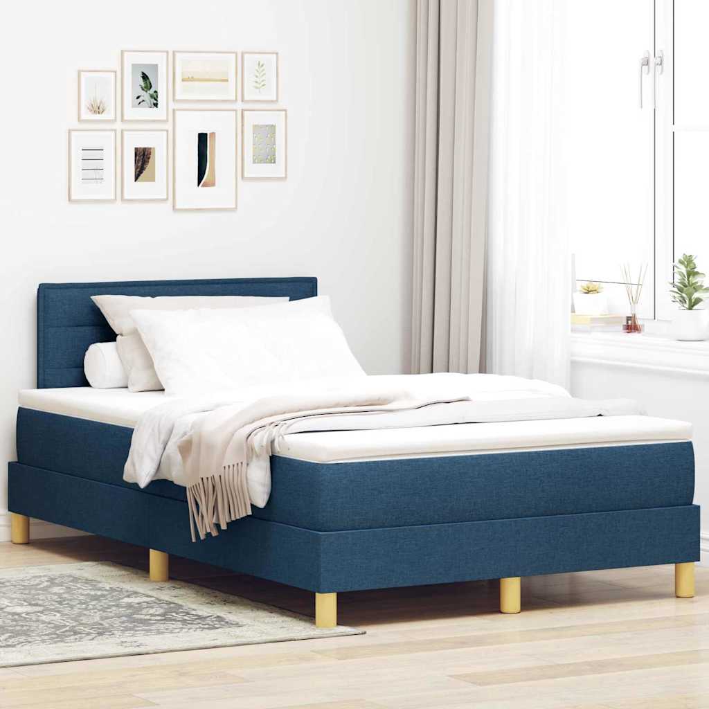 LED Boxspringbett mit LED-Lichtleisten Blau 120 x 200 cm Stoff