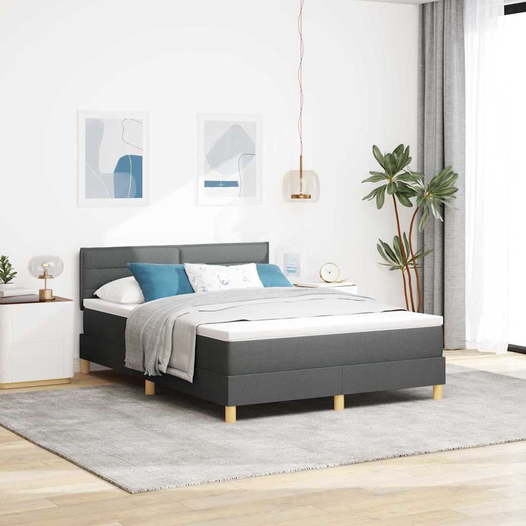 LED Boxspringbett mit Kopfteil Dunkelgrau 160 x 200 cm Stoff
