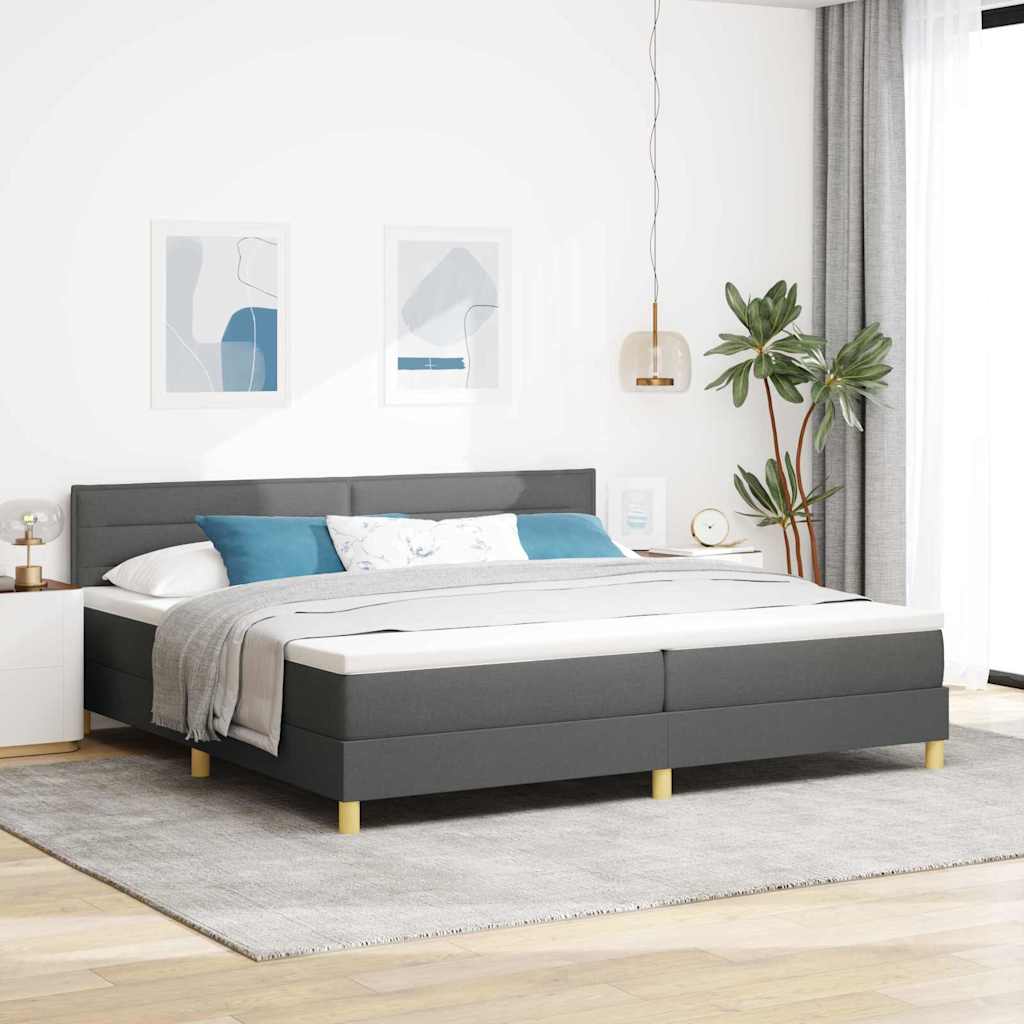 LED Boxspringbett mit Kopfteil Dunkelgrau 200 x 200 cm Stoff