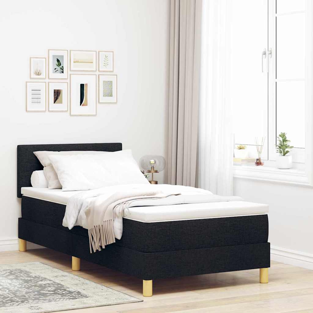 LED Boxspringbett mit Kopfteil Schwarz 90 x 190 cm Stoff