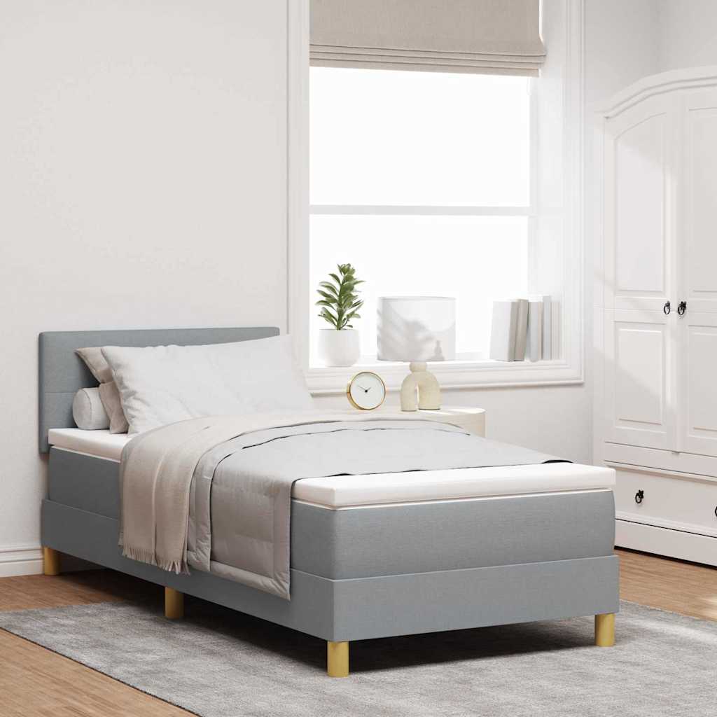 LED Boxspringbett mit Kissen Hellgrau 100 x 200 cm Stoff