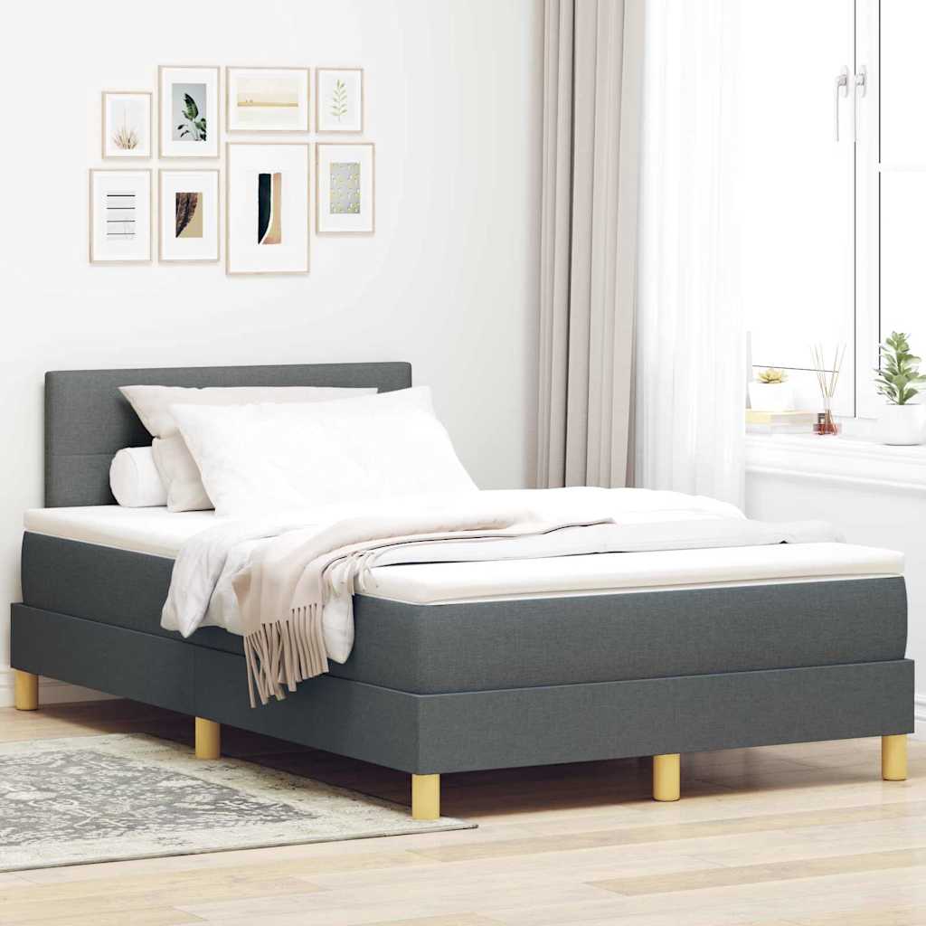 LED Boxspringbett mit Kopfteil Dunkelgrau 120 x 200 cm Stoff