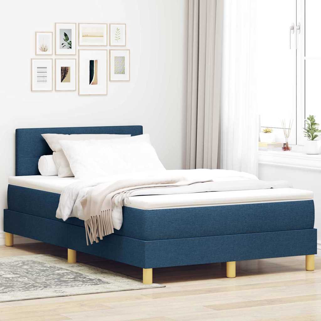LED Boxspringbett mit LED-Lichtleisten Blau 120 x 200 cm Stoff