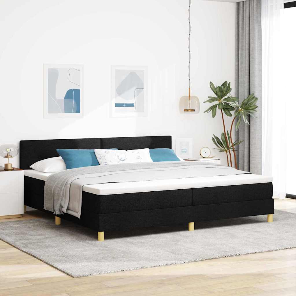 LED Boxspringbett mit Kopfteil Schwarz 200 x 200 cm Stoff