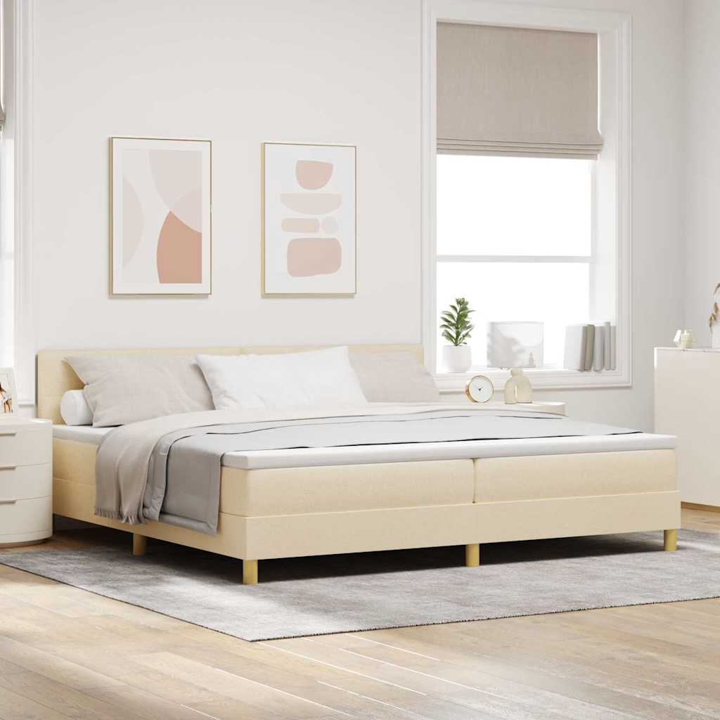 LED Boxspringbett mit Kissen Creme 200 x 200 cm Stoff
