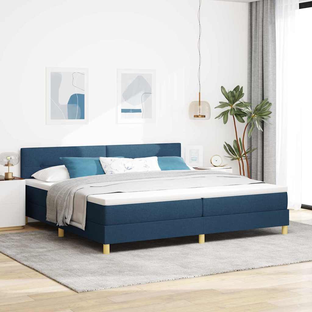 LED Boxspringbett mit LED-Lichtleisten Blau 200 x 200 cm Stoff
