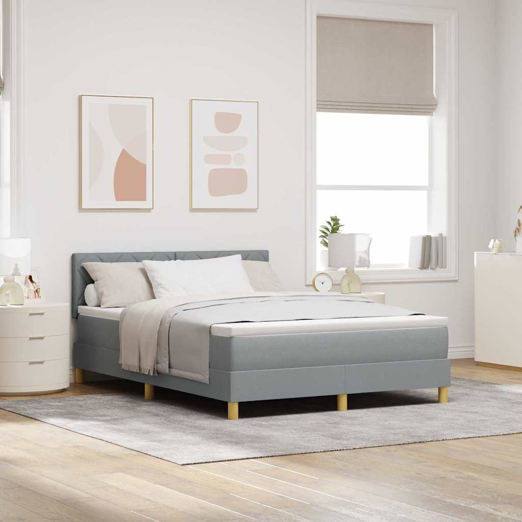 LED Boxspringbett mit Kopfteil Hellgrau 140 x 190 cm Stoff