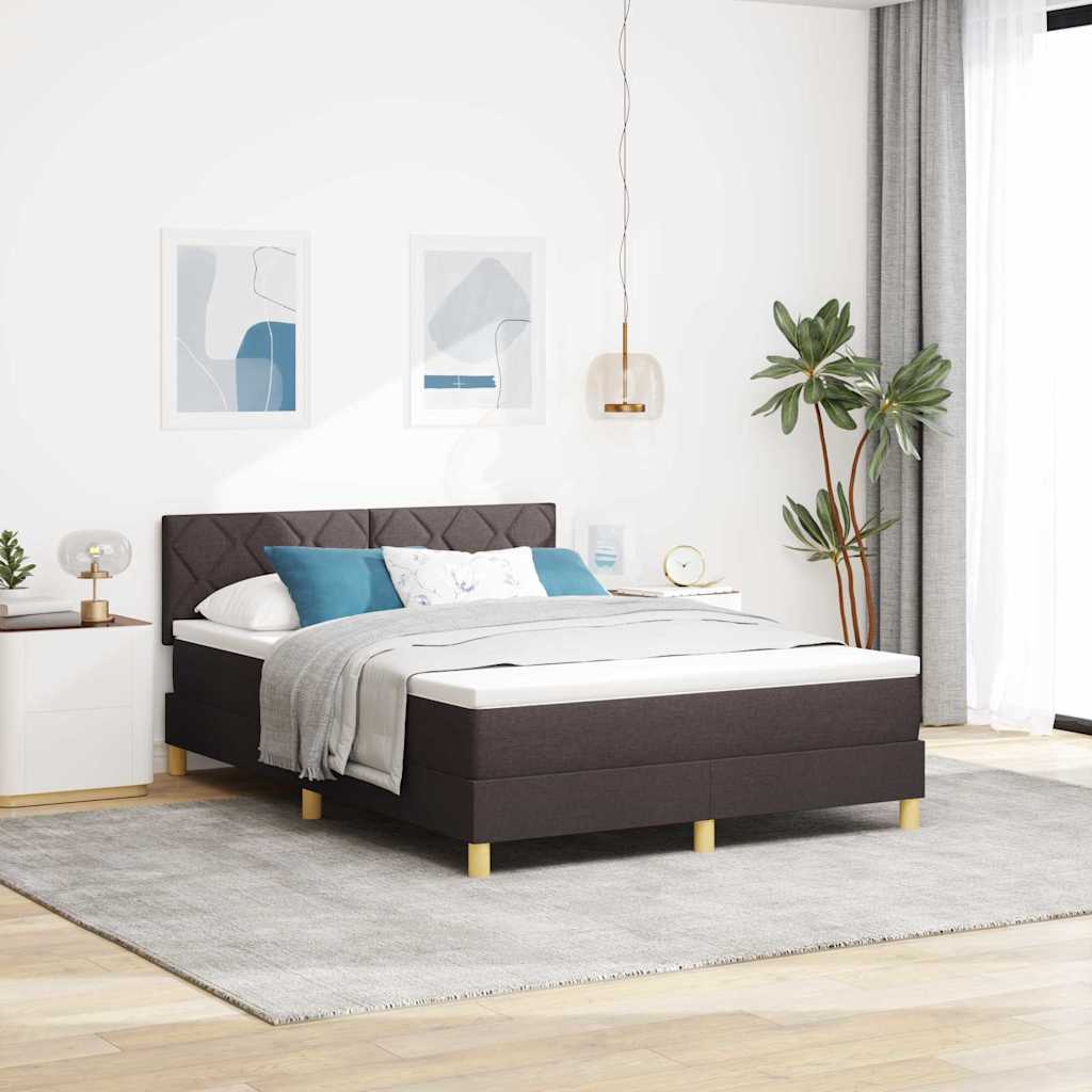 LED Boxspringbett mit Kopfteil Dunkelbraun 160 x 200 cm Stoff