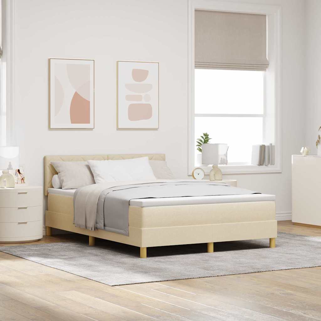 LED Boxspringbett mit LED-Lichtleisten Creme 160 x 200 cm Stoff