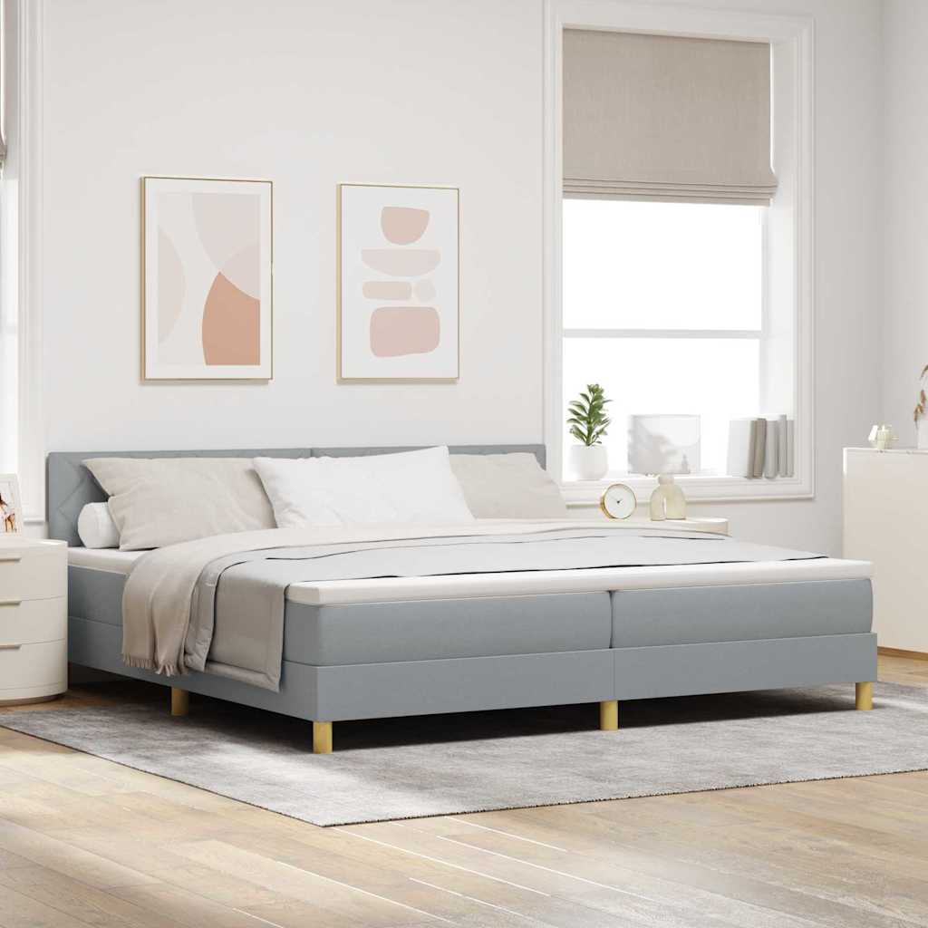 LED Boxspringbett mit Kopfteil Hellgrau 200 x 200 cm Stoff