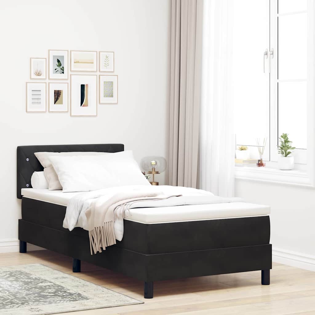 LED Boxspringbett mit Kopfteil Schwarz 90 x 190 cm Samt
