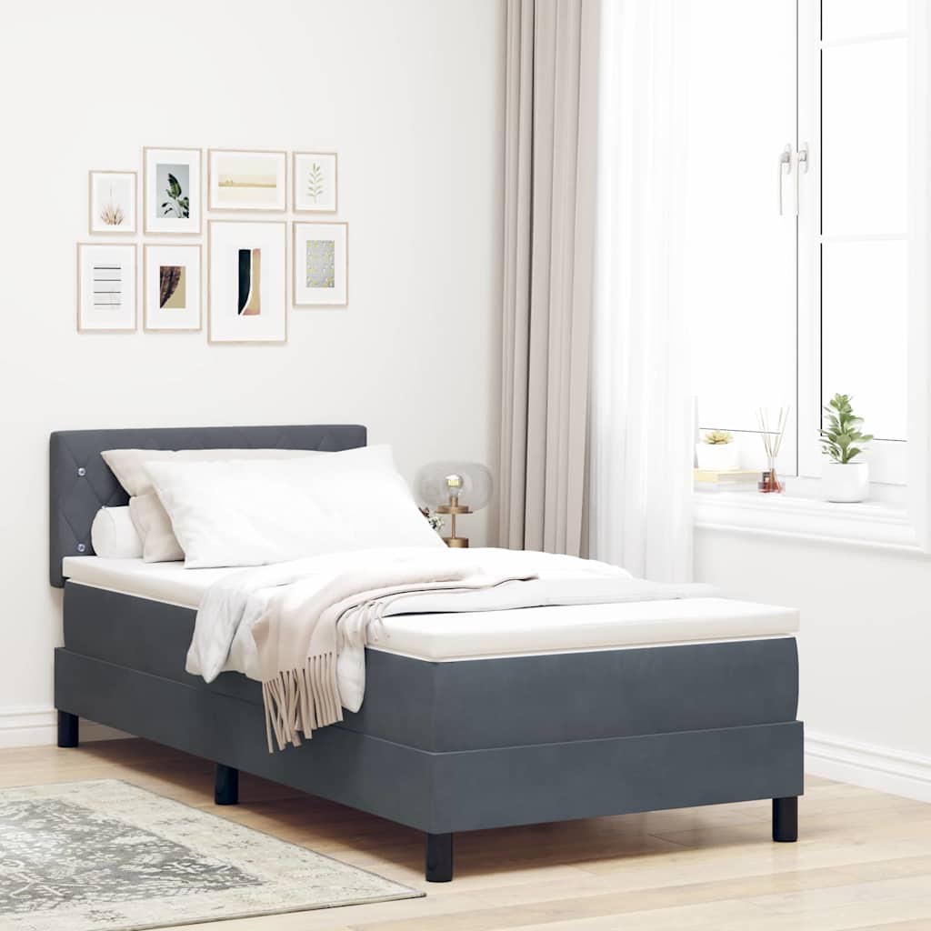 LED Boxspringbett mit Kopfteil Dunkelgrau 100 x 200 cm Samt